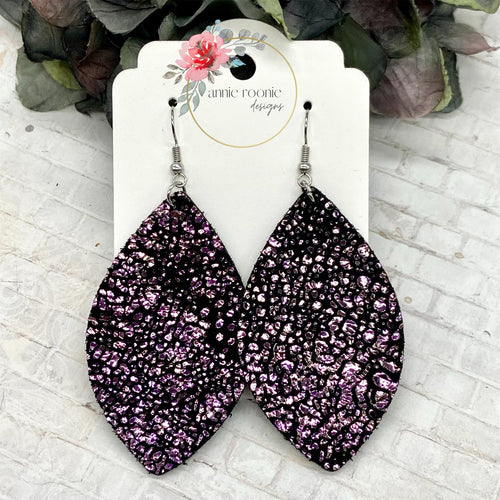 Purple Sparkle leather Marquis earrings