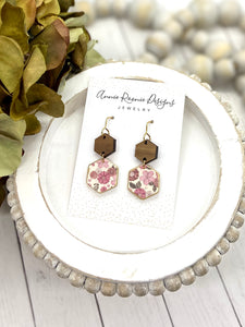 Floral Clay Double Hexagon earrings (2 sizes)