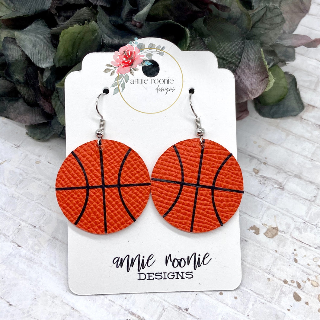 Orange Leather Basketball Round earrings