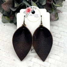 Load image into Gallery viewer, Brown Distressed leather Pinched Petal earrings