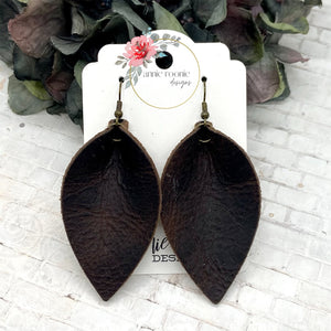Brown Distressed leather Pinched Petal earrings