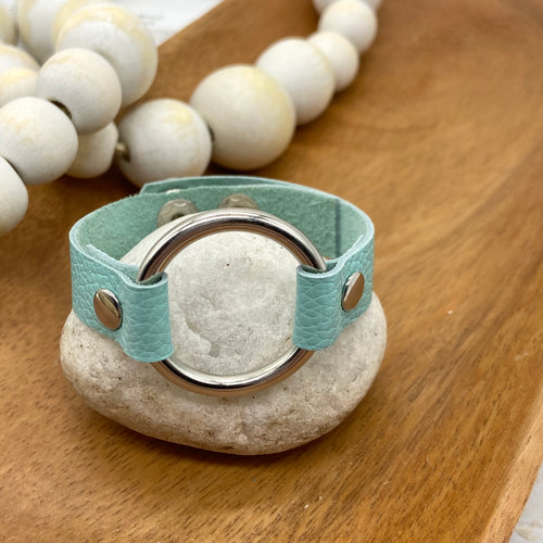 Turquoise leather Skinny Cuff Circle ring bracelet