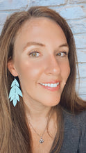 Load image into Gallery viewer, Falling Leaves Earrings in Turquoise Pebbled Leather