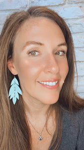 Falling Leaves Earrings in Turquoise Pebbled Leather