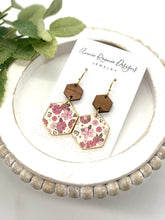 Load image into Gallery viewer, Floral Clay Double Hexagon earrings (2 sizes)