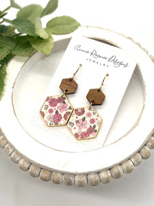 Floral Clay Double Hexagon earrings (2 sizes)