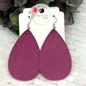 Raspberry Textured Leather Teardrop earrings