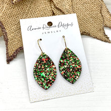Load image into Gallery viewer, Green Glitter Vegan leather Marquis earrings