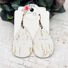 Load image into Gallery viewer, White Birch Cork Leather Teardrop earrings