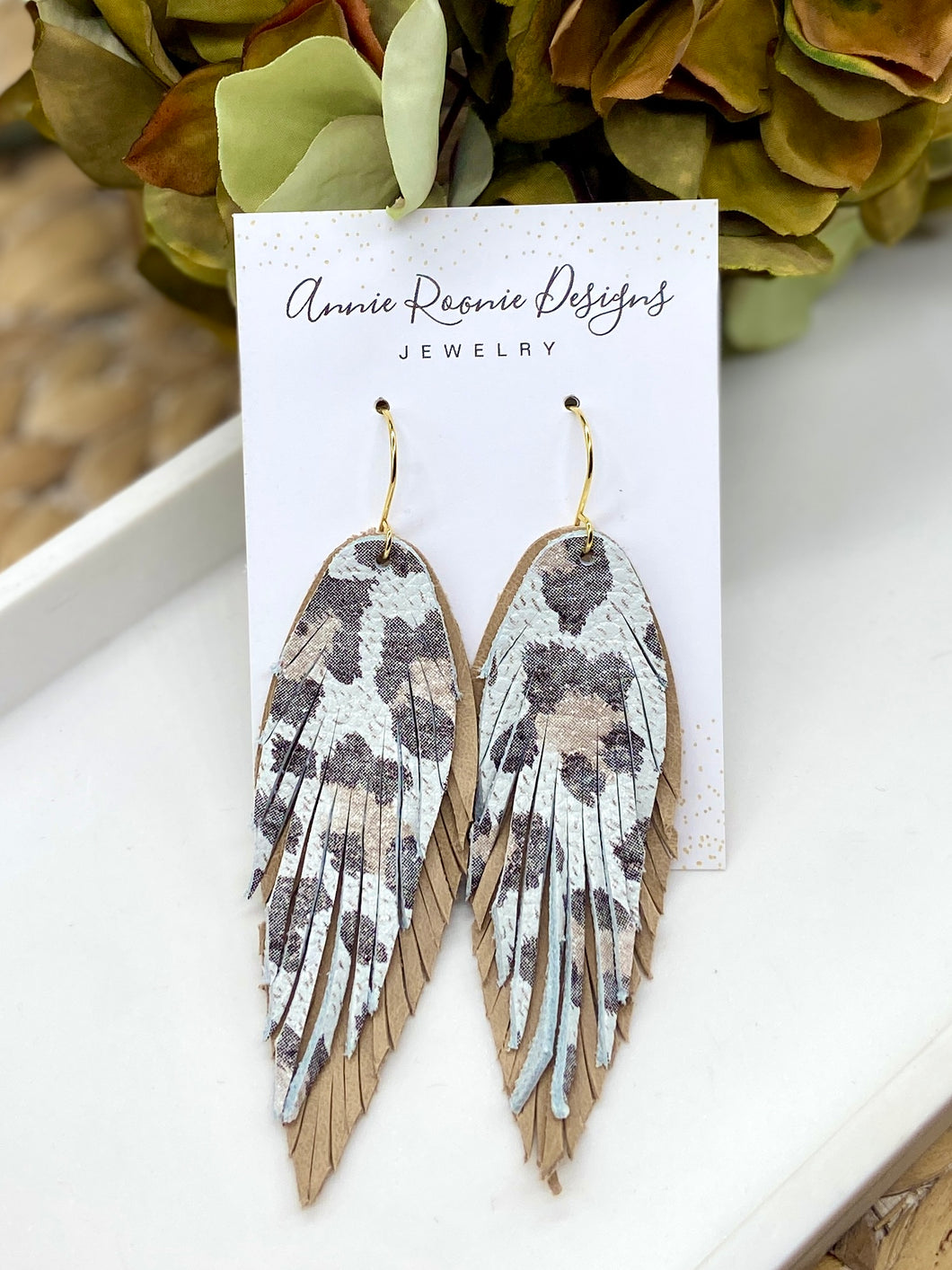 Lola fringe earrings in printed leather