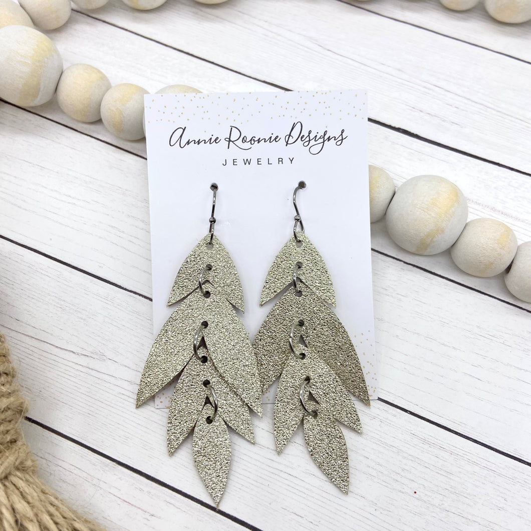 Falling Leaves Earrings in Champagne Sparkle Leather