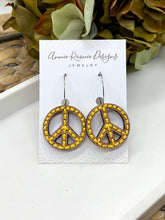 Load image into Gallery viewer, Embroidered Wood Peace Sign earrings