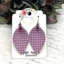 Load image into Gallery viewer, Lavender Crosshatch Suede Pinched Petal earrings