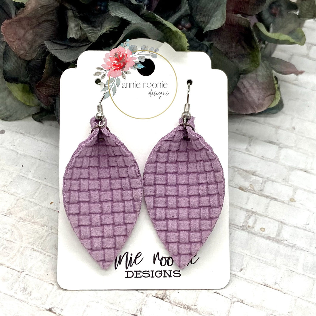 Lavender Crosshatch Suede Pinched Petal earrings