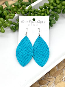 Turquoise Crosshatch Leather Marquis earrings