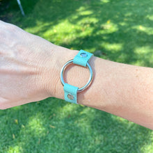 Load image into Gallery viewer, Turquoise leather Skinny Cuff Circle ring bracelet