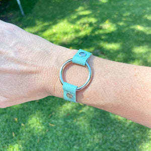 Turquoise leather Skinny Cuff Circle ring bracelet