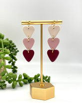 Load image into Gallery viewer, Triple Heart Clay earrings
