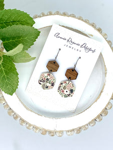 Gray Floral Clay Hexagon earrings