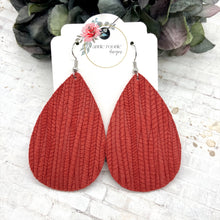 Load image into Gallery viewer, Red Striped Textured Suede Teardrop earrings
