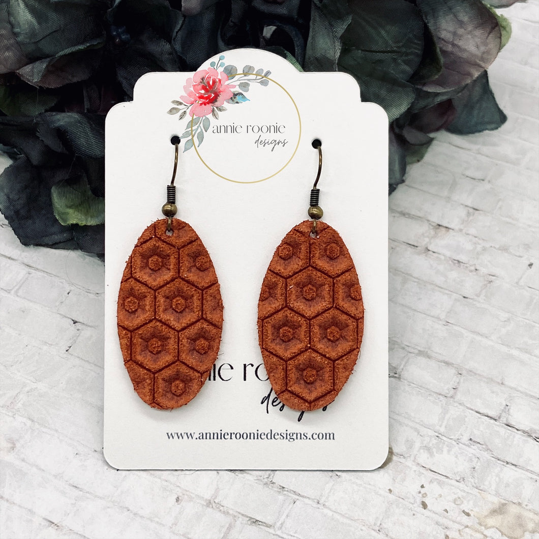 Rust Honeycomb Suede Oval earrings