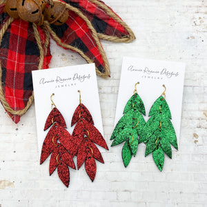 Falling Leaves Earrings in Christmas Sparkle Leather