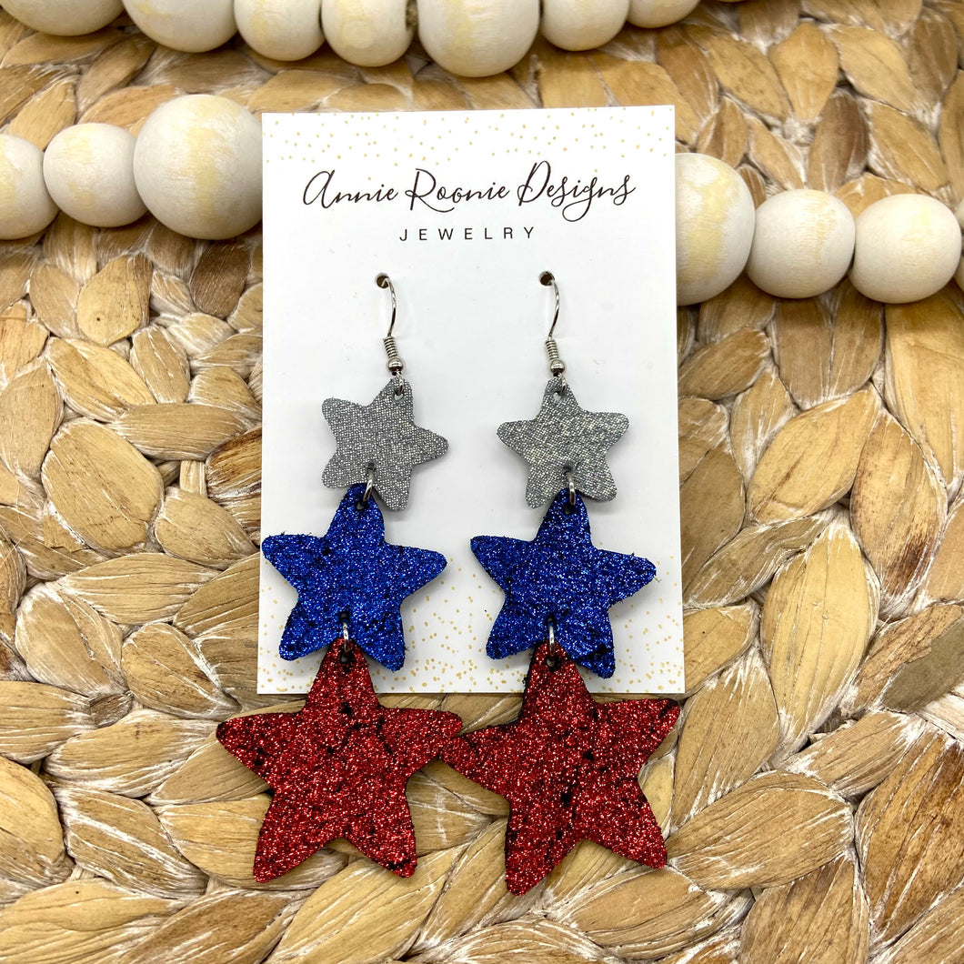 Red, White, & Blue Triple star earrings