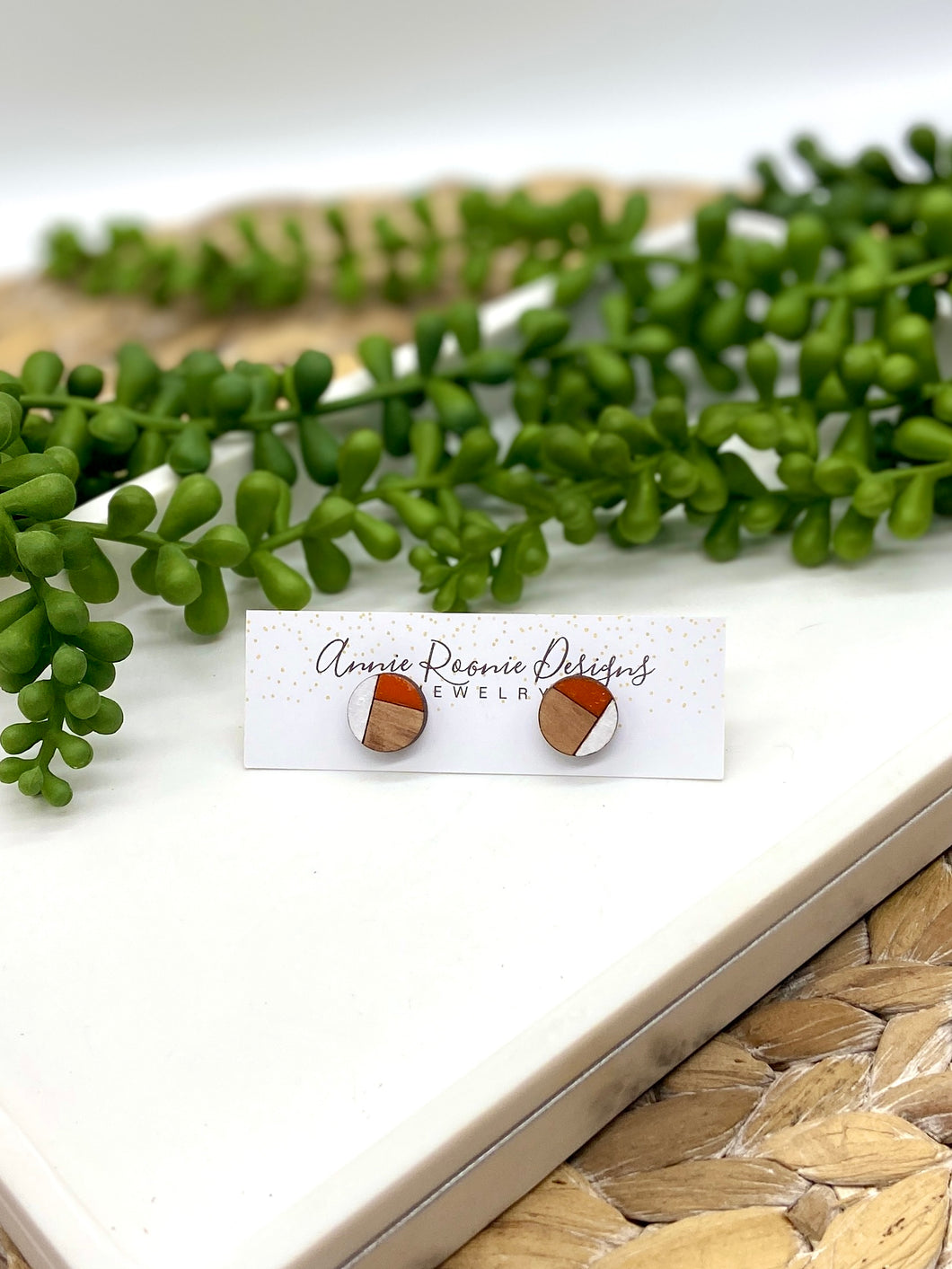 Wood Color Block Stud Earrings