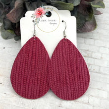 Load image into Gallery viewer, Raspberry Striped Textured Suede Teardrop earrings