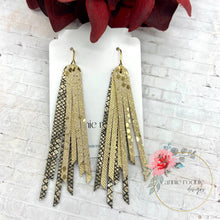 Load image into Gallery viewer, Skinny Fringed Earrings in Gold leathers