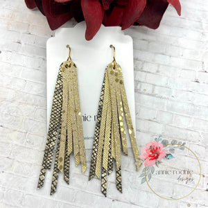 Skinny Fringed Earrings in Gold leathers