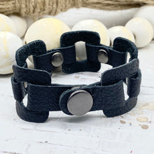 Load image into Gallery viewer, Black leather Square link bracelet