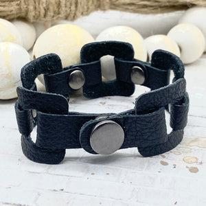 Black leather Square link bracelet