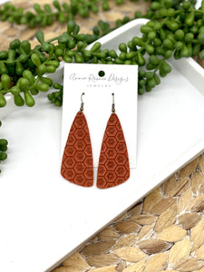 Rust Honeycomb Leather Angled Bar earrings