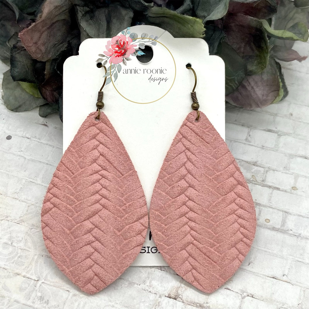 Blush Braided Suede Diamond Drop earrings