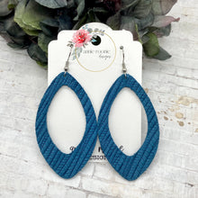 Load image into Gallery viewer, Dark Teal Striped Textured Suede Marquis earrings