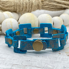 Load image into Gallery viewer, Teal &amp; Bronze Glitter leather Rectangle link bracelet