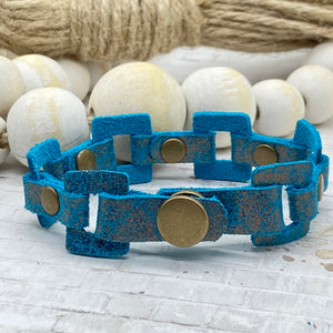 Teal & Bronze Glitter leather Rectangle link bracelet