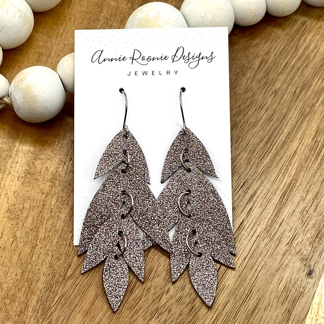 Falling Leaves Earrings in Taupe Sparkle Leather