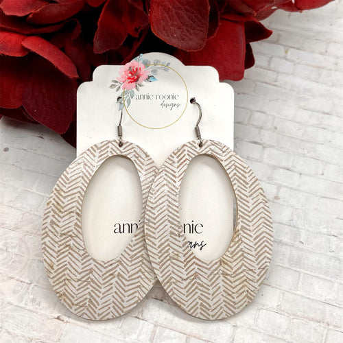 Tiny Chevron Cork leather Oval cutout earrings