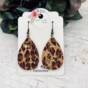 Leopard Cork Leather Teardrop earrings