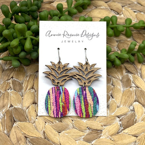 Pineapple Earrings - Wood & Leather