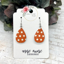 Load image into Gallery viewer, Orange Polka Dot Leather Teardrop earrings