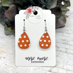 Orange Polka Dot Leather Teardrop earrings