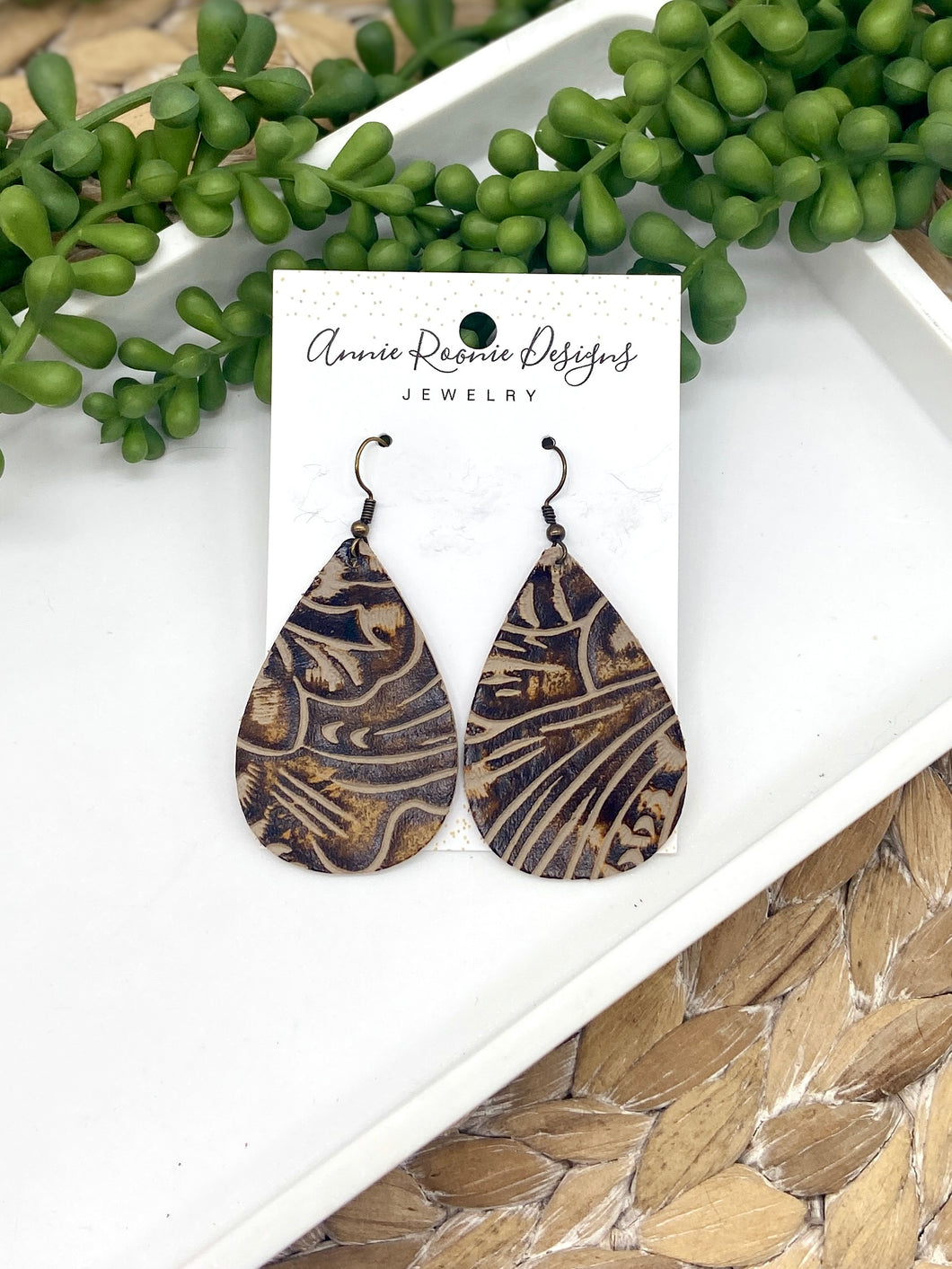 Western Embossed Leather Teardrop earrings