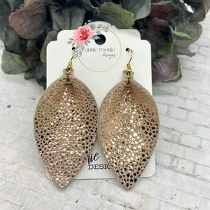 Rose Gold Metallic Stingray leather Pinched Petal earrings