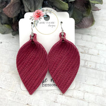 Load image into Gallery viewer, Raspberry Striped Textured Suede Pinched Petal earrings