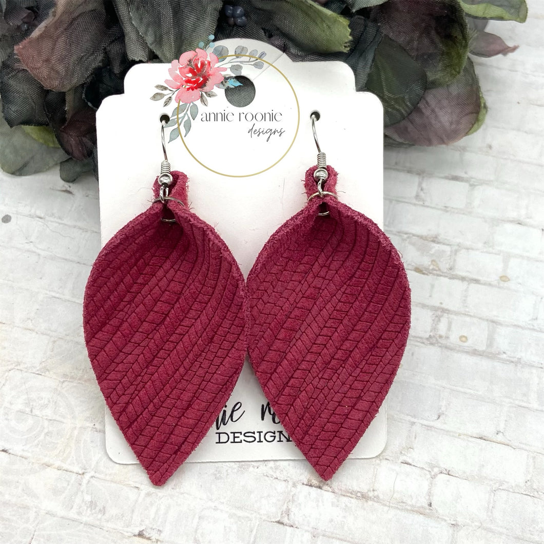 Raspberry Striped Textured Suede Pinched Petal earrings