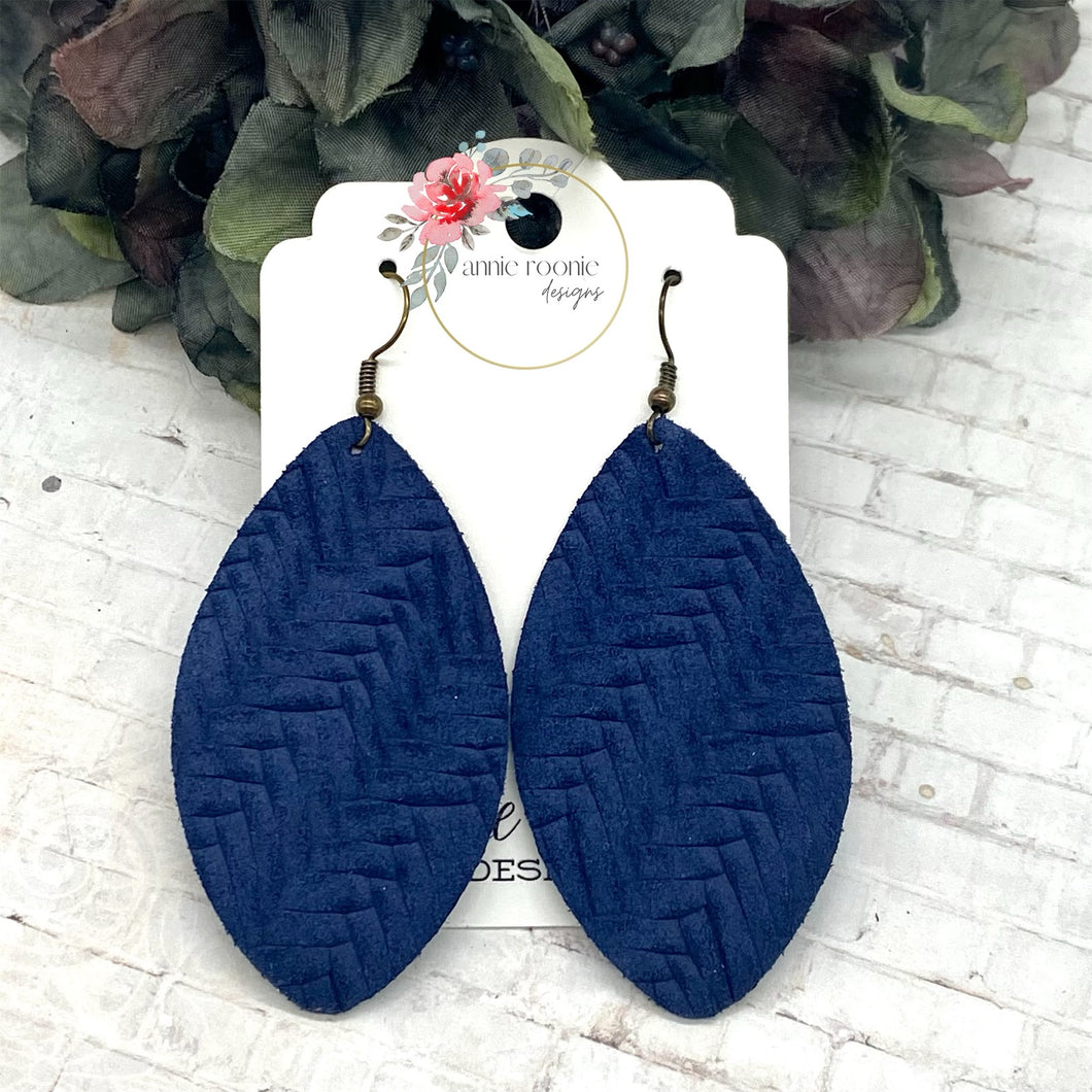 Navy Blue Braided Leather Marquis earrings