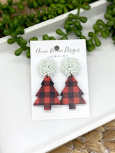 Load image into Gallery viewer, Red Buffalo Plaid Wooden Christmas Tree earrings